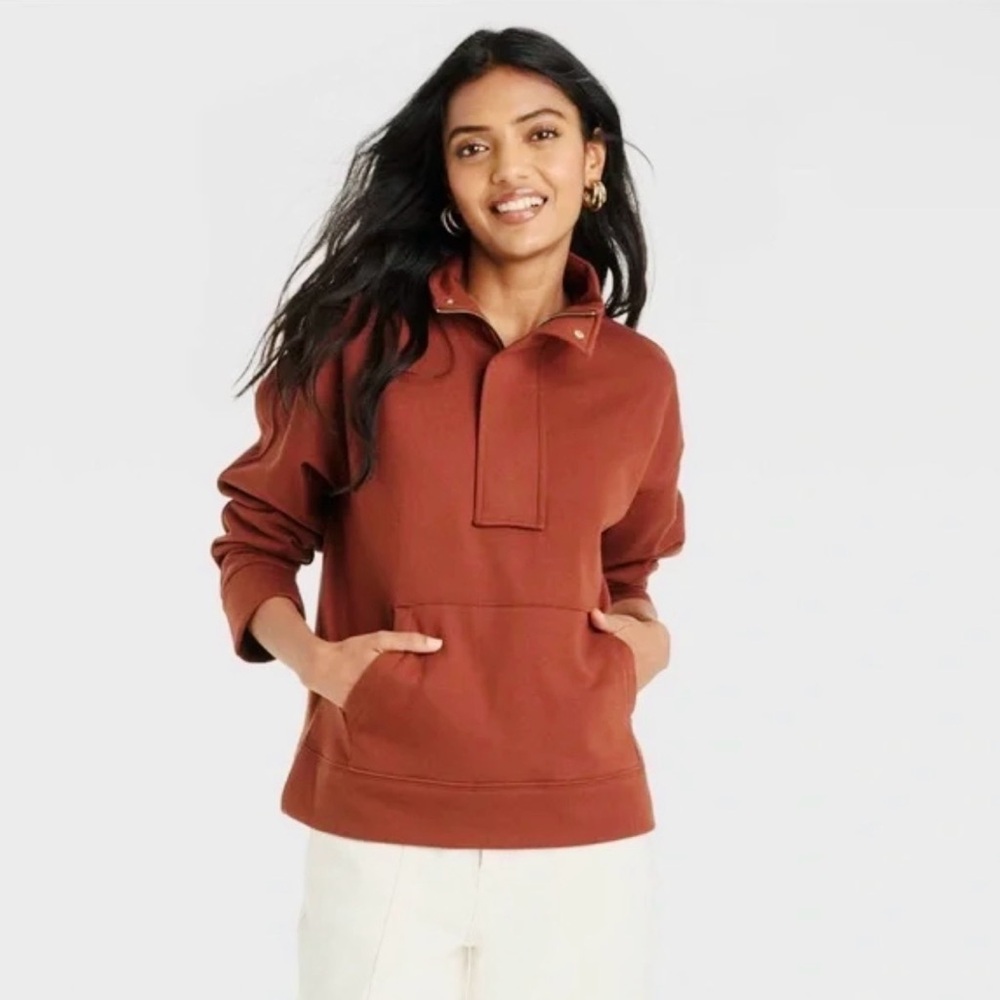 A New Day Rust Orange Quarter Zip Mock Neck Sweatshirt Small